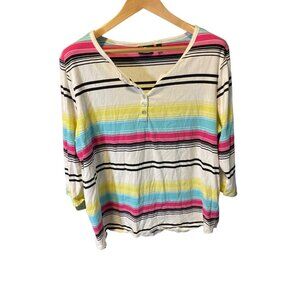 Onque Casuals Multicolor Striped V Neck Pullover Casual Top Sz 2X